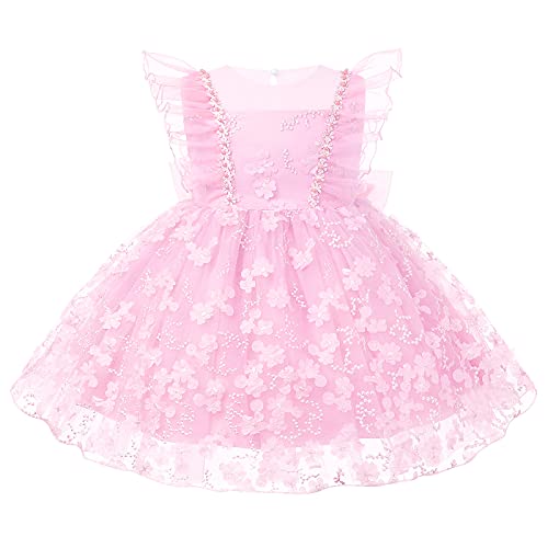 FYMNSI Baby Partykleid Kleinkinder Mädchen Organza Bowknot Tutu Prinzessin Abendkleid Blumenmädchen Hochzeit Brautjungfer Blumen Kleid Sommer Babykleid Geburtstag Festkleid Taufkleid Rosa 6-12 Monate von FYMNSI