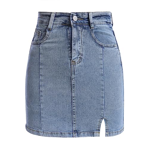 FYMNSI Damen Jeansrock Denim Rock Y2K Hohe Taille Solide A-Linie Jean R?cke Micro Minirock Bodycon Vintage Cargo Rock Western H?ftrock mit Knopfleiste L?ssig Sommerrock E-Girl Streetwear Blau M von FYMNSI