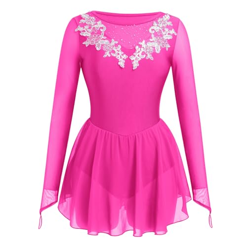 FYMNSI Damen Tanzkleid Eiskunstlauf Kleid Langarm K�rkleid Rollkunstlauf Wettbewerb Tanzanzug mit Strass Blumen Mesh Chiffon Rock Ballettkleid Gymnastik Leotard Turnanzug Tanzkost�m Rose XL FYMNSI Damen Tanzkleid Eiskunstlauf Kleid Langarm K�rkleid Rollkunstlauf Wettbewerb Tanzanzug mit Strass Blumen Mesh Chiffon Rock Ballettkleid Gymnastik Leotard Turnanzug Tanzkost�m Rose XL von FYMNSI