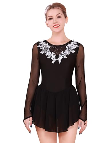 FYMNSI Damen Tanzkleid Eiskunstlauf Kleid Langarm K�rkleid Rollkunstlauf Wettbewerb Tanzanzug mit Strass Blumen Mesh Chiffon Rock Ballettkleid Gymnastik Leotard Turnanzug Tanzkost�m Schwarz L FYMNSI Damen Tanzkleid Eiskunstlauf Kleid Langarm K�rkleid Rollkunstlauf Wettbewerb Tanzanzug mit Strass Blumen Mesh Chiffon Rock Ballettkleid Gymnastik Leotard Turnanzug Tanzkost�m Schwarz L von FYMNSI