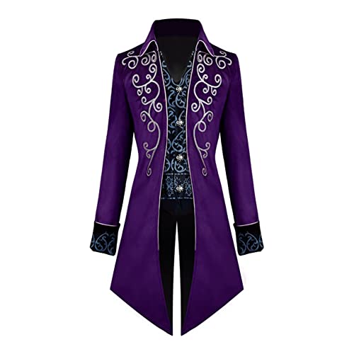 FYMNSI Herren Gothic Steampunk Frack Mantel M?nner Langes Smoking Mittelalter Viktorianischen Retro Jacke mit Waistcoat Uniform Karneval Fasching Halloween Kost?m Party Cosplay 1# Lila L von FYMNSI