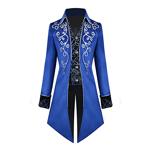 FYMNSI Herren Gothic Steampunk Frack Mantel M?nner Langes Smoking Mittelalter Viktorianischen Retro Jacke mit Waistcoat Uniform Karneval Fasching Halloween Kost?m Party Cosplay 1# Blau 3XL von FYMNSI