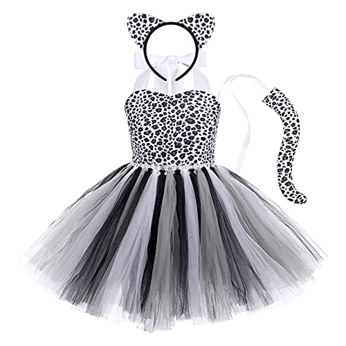 FYMNSI Kinder Baby Halloween Tier Kost?m M?dchen Leopard Cosplay T?t? Kleid Mit Ohren Stirnband Schwanz Outfit f?r Geburtstagsfeier Fasching Mottoparty Karneval Weihnachten Verkleidung Schwarz 7-8J von FYMNSI