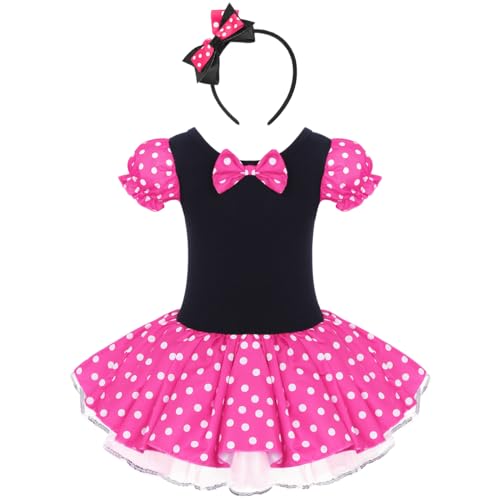 FYMNSI Kinder Maus Kostüm Baby Mädchen Vintage Gepunktet Kurzarm Tutu Kleid mit Ohr Stirnband Outfit für Fasching Karneval Cosplay Halloween Weihnachten Party Verkleidung Rose 4-5 Jahre von FYMNSI