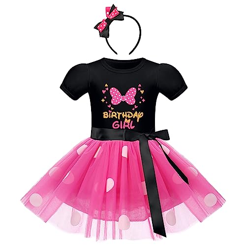 FYMNSI Kleinkinder Baby Mädchen Mouse Kostüm Geburtstag Partykleid Kurzarm Gepunktet Tutu Tüll Prinzessin Kleid Festkleid Halloween Weihnachtskleid mit Stirnband Fasching Karneval Rose 2-3 Jahre von FYMNSI