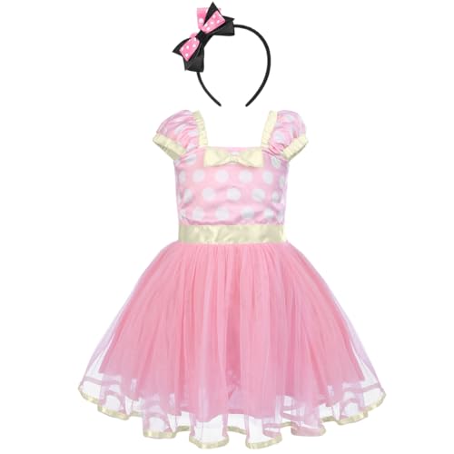 FYMNSI Kinder Baby Mädchen Gepunktet Tütü Prinzessin Kleid Ärmellos Geburtstag Partykleid Fasching Karneval Kostüm Polka Dots Halloween Weihnachten Cosplay mit Stirnband Rosa 3-4 Jahre von FYMNSI