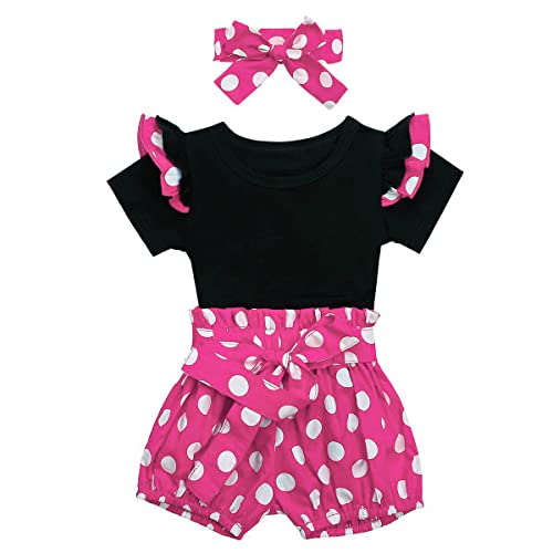 FYMNSI Neugeborenes Baby Mädchen Halloween Kostüm Sommer Bekleidungsset Baumwolle Kurzarm Body Top Gepunktet Shorts Schleife Stirnband 3tlg 1 Jahr Geburtstag Party Outfits Rose 12-18 Monate von FYMNSI