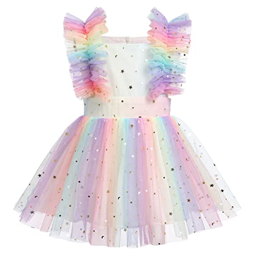 FYMNSI Taufkleid Baby Mädchen Prinzessin Kleid Erster 1 Geburtstag Mädchen Outfit Geburtstagsoutfit 1 Jahr Geburtstagskleid Ostern Festliches Tüllkleid Fotoshooting Ballkleid Bunt 12-18 Monate von FYMNSI