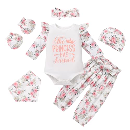 Fr?hgeborenes Neugeborenes Baby M?dchen Kleidung Blumen Druck Baumwolle R?schen Langarm Body Strampler Hose Set S?uglings Erstausstattung Herbst Fr?hling Bekleidungsset Babykleidung Rosa Fr?hchen von FYMNSI