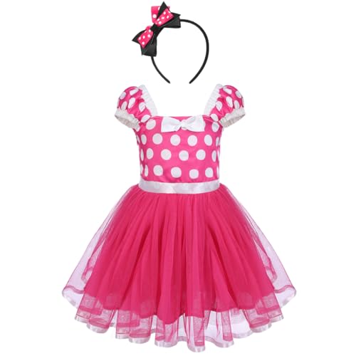 FYMNSI Kinder Baby Mädchen Gepunktet Tütü Prinzessin Kleid Ärmellos Geburtstag Partykleid Fasching Karneval Kostüm Polka Dots Halloween Weihnachten Cosplay mit Stirnband Rose 18-24 Monate von FYMNSI