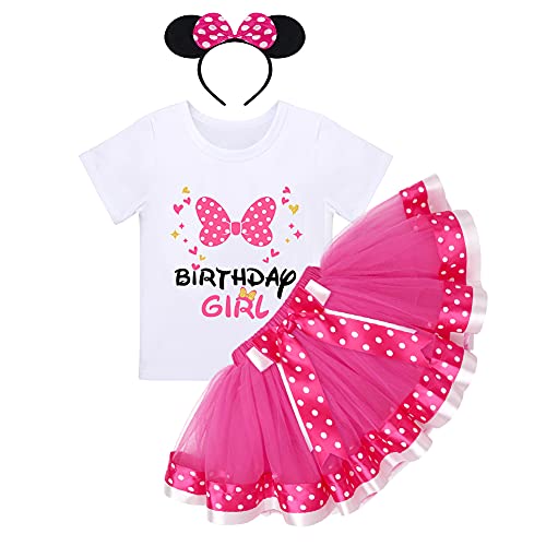 Kinder Mädchen 3. / 4. / 5. Geburtstag Outfit Baumwolle Kurzarm T-Shirt Tops Gepunktet Tutu Tüll Prinzessin Rock Stirnband 3tlg Party Fotoshooting Bekleidungsset Rose 3 Jahre von FYMNSI