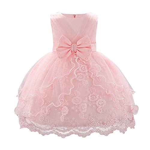 Kleinkinder Baby Mädchen Kleid, Prinzessin Tütü Partykleid Elegant Spitze Blumen Tüll Abendkleid Hochzeit Brautjungfer Festliches Festkleid Schleife Geburtstag Taufkleid Ballkleid Rosa 12-18 Monate von FYMNSI