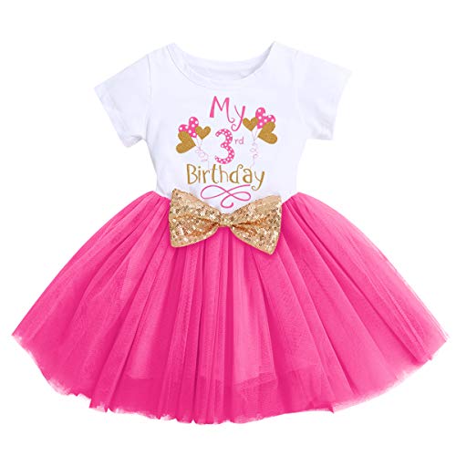 Kleinkinder Baby Mädchen Mein 3. Geburtstag Kleid Baumwolle Kurzarm Tutu Tüllkleid Pailletten Schleife A-Linie Prinzessin Partykleid Fotoshooting Outfit Kostüm Rose - Ballon 3. Geburtstag 3 Jahre von FYMNSI