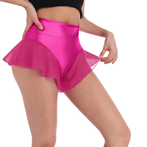 Leder Shorts f?r Damen Kurz Lederoptik Glanz PU Hose Push Up Kunstleder Hotpants Sexy Hohe Taille Mini Shorts Elastisch Chiffon Minirock Fasching Rave Tanz Nachtclub Karneval Gogo Clubwear Rose XL von FYMNSI