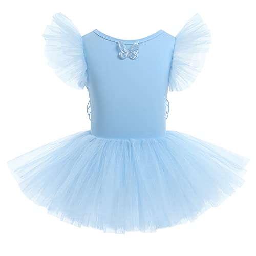 Mädchen Ballettkleidung Kinder Ballett Tanz Kleid Tütü Rock Tinkerbell Feen Kostüm Ballettkleid Bodysuit Ballettanzug Baumwolle Balletttrikot Tanzoutfit Tanzkleid Turnanzug Trikot Blau 3-4 Jahre von FYMNSI