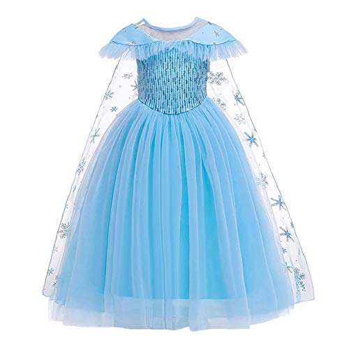 Mädchen Elsa Kostüm Eiskönigin Maxikleid mit Schneeflocke Umhang Kinder Schneekönigin Prinzessin Cosplay Karneval Fasching Verkleidung Eisprinzessin Weihnachten Halloween Partykleid Eisblau 3-4 Jahre von FYMNSI