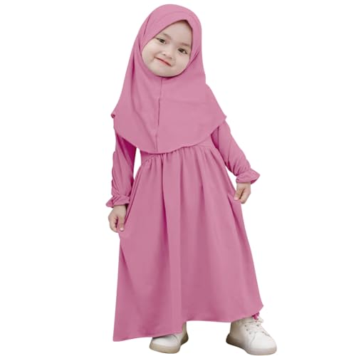 Muslimisches Kleid f?r Baby M?dchen Abaya Maxikleid Mit Hijab Gebetskleidung f?r Kleinkinder Neugeborene Islamisches Gebetskleid Ramadan Kaftan Dubai Outfit Einfarbig Zweiteilig Lila Rosa 18-24 Monate von FYMNSI