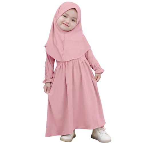 Muslimisches Kleid f?r Baby M?dchen Abaya Maxikleid Mit Hijab Gebetskleidung f?r Kleinkinder Neugeborene Islamisches Gebetskleid Ramadan Kaftan Dubai Outfit Einfarbig Zweiteilig Rosa 0-6 Monate von FYMNSI