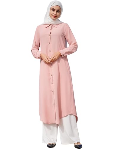 Muslimisches Kleid f?r Damen Abaya Muslim Langarm Knopfleiste Bluse Gebetskleid f?r Frauen Kaftan Naher Osten Dubai T?rkei Arabische Islamische Kleidung Einteiliges Ramadan Party Robe Rosa 4XL von FYMNSI