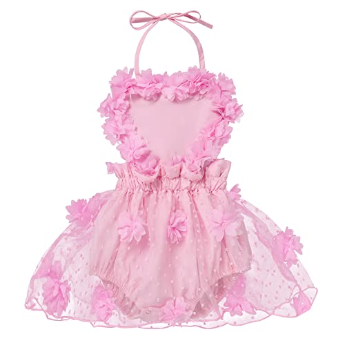 Neugeborenes Baby Mädchen 1. Geburtstag Outfit Fotoshooting Kostüm 3D Blumen Herz Strampler Rückenfrei Tüll Tütü Prinzessin Partykleid Kleinkind Sommerkleid Taufkleid Festkleid Rosa Blumen 12-18M von FYMNSI