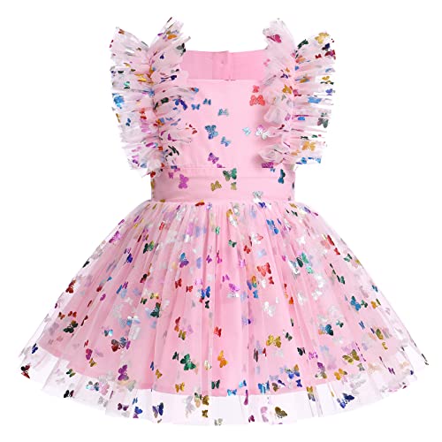 Neugeborenes Baby Mädchen Taufkleid Kleinkinder 1 Jahr Party Kleid Erster Geburtstag Outfit Prinzessin Tütü Tüllkleid Bodykleid Fotoshooting Bekleidung Sommerkleid Festkleid Rosa Schmetterling 6-12M von FYMNSI