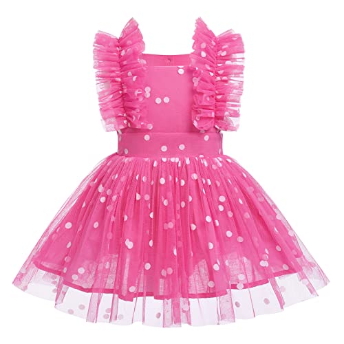 Neugeborenes Baby Mädchen Taufkleid Kleinkinder 1 Jahr Party Kleid Erster Geburtstag Outfit Prinzessin Tütü Tüllkleid Bodykleid Strampler Fotoshooting Sommerkleid Festkleid Rose Gepunktet 12-18 Monate von FYMNSI