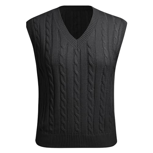 Pullunder Damen ?rmellos V-Ausschnitt Strick Pullover Basic Strickweste Einfarbig Tank Top f?r Business Freizeit Sweater Weste Frauen Elegant Strickpulli Casual Herbst Winterpullover Schwarz L von FYMNSI