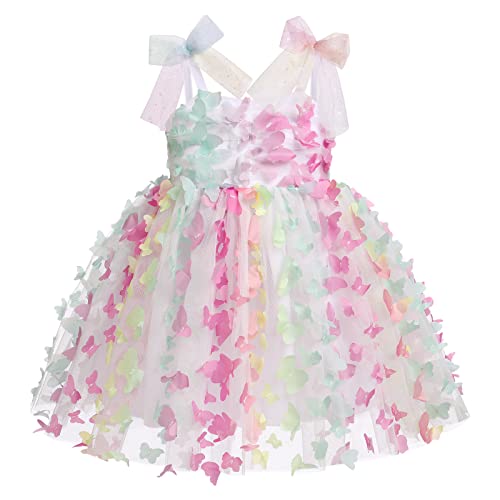 Taufkleid Baby M?dchen Prinzessin Schmetterling Kleid Erster 1 Geburtstag Outfit 1 Jahr Geburtstagskleid Partykleid Tr?gerkleid Sommerkleid Festliches Festkleid T?llkleid Fotoshooting Bunt 12-18M von FYMNSI