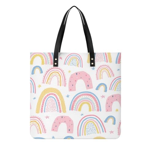 Cartoon Regenbogen Damen Shopper Handtasche Umhängetasche Schultertasche Für Büro Schule Einkauf 39x39cm von FZRTGOP