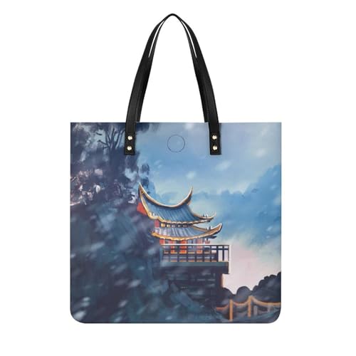 FZRTGOP Antiker Tempel Damen Shopper Handtasche Umhängetasche Schultertasche Für Büro Schule Einkauf 39x39cm von FZRTGOP