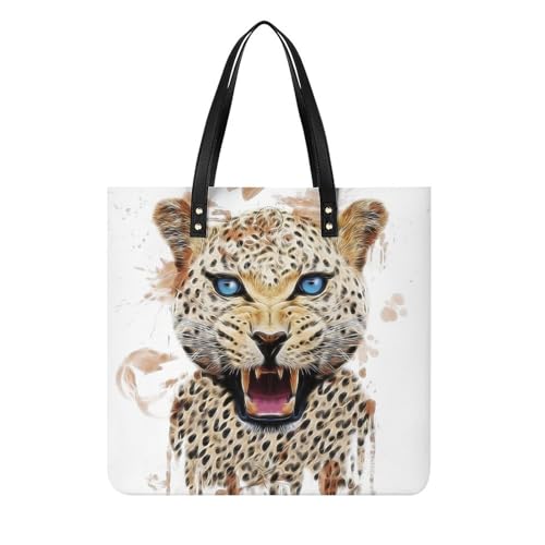 FZRTGOP Aquarell Leopard Damen Shopper Handtasche Umhängetasche Schultertasche Für Büro Schule Einkauf 39x39cm von FZRTGOP