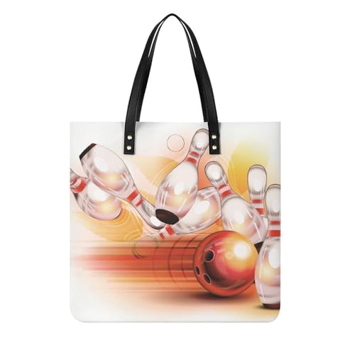 FZRTGOP Bowling Damen Shopper Handtasche Umhängetasche Schultertasche Für Büro Schule Einkauf 39x39cm von FZRTGOP