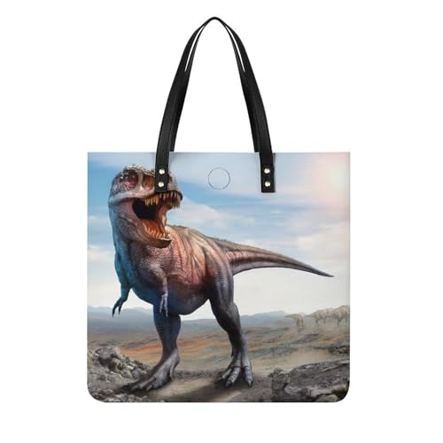 FZRTGOP Dinosaurier Damen Shopper Handtasche Umhängetasche Schultertasche Für Büro Schule Einkauf 39x39cm von FZRTGOP