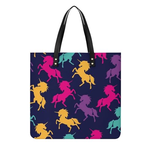 FZRTGOP Farbe Einhorn Damen Shopper Handtasche Umhängetasche Schultertasche Für Büro Schule Einkauf 39x39cm von FZRTGOP