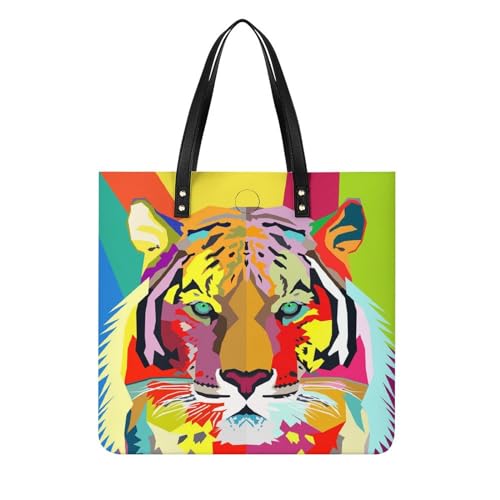 FZRTGOP Farbe Tiger Damen Shopper Handtasche Umhängetasche Schultertasche Für Büro Schule Einkauf 39x39cm von FZRTGOP