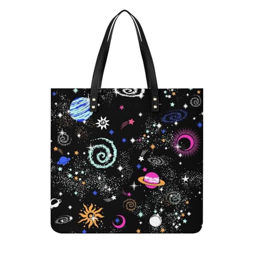 FZRTGOP Galaxie Planet Damen Shopper Handtasche Umhängetasche Schultertasche Für Büro Schule Einkauf 39x39cm von FZRTGOP