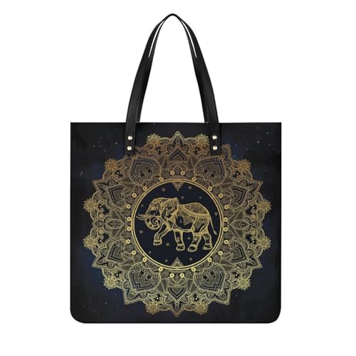 FZRTGOP Goldener Elefant Damen Shopper Handtasche Umhängetasche Schultertasche Für Büro Schule Einkauf 39x39cm von FZRTGOP