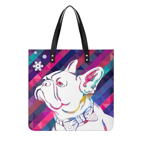 FZRTGOP Hund Fliege Damen Shopper Handtasche Umhängetasche Schultertasche Für Büro Schule Einkauf 39x39cm von FZRTGOP