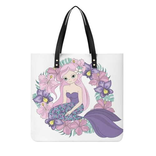 FZRTGOP Lila Meerjungfrau Damen Shopper Handtasche Umhängetasche Schultertasche Für Büro Schule Einkauf 39x39cm von FZRTGOP