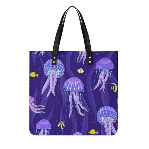 FZRTGOP Lila Qualle Damen Shopper Handtasche Umhängetasche Schultertasche Für Büro Schule Einkauf 39x39cm von FZRTGOP