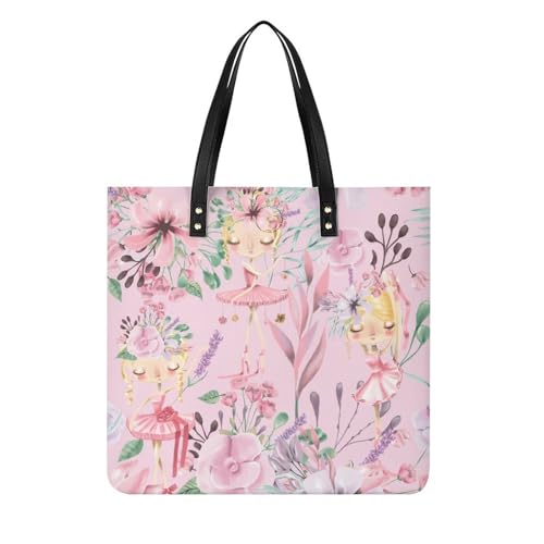 FZRTGOP Niedliche Ballettmädchen Damen Shopper Handtasche Umhängetasche Schultertasche Für Büro Schule Einkauf 39x39cm von FZRTGOP