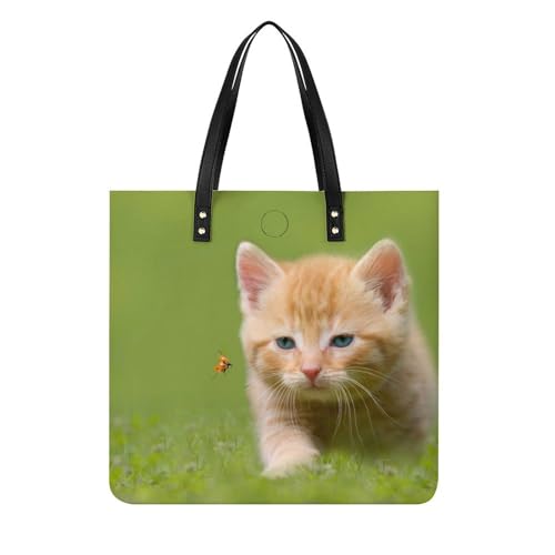 FZRTGOP Niedliche Kleine Katze Damen Shopper Handtasche Umhängetasche Schultertasche Für Büro Schule Einkauf 39x39cm von FZRTGOP