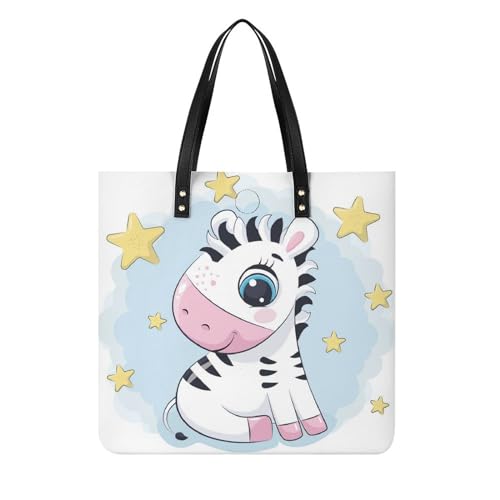 FZRTGOP Niedliches Einhorn Damen Shopper Handtasche Umhängetasche Schultertasche Für Büro Schule Einkauf 39x39cm von FZRTGOP