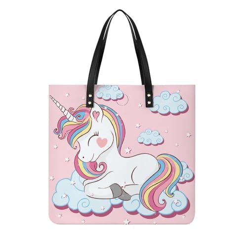 FZRTGOP Niedliches Rosa Einhorn Damen Shopper Handtasche Umhängetasche Schultertasche Für Büro Schule Einkauf 39x39cm von FZRTGOP