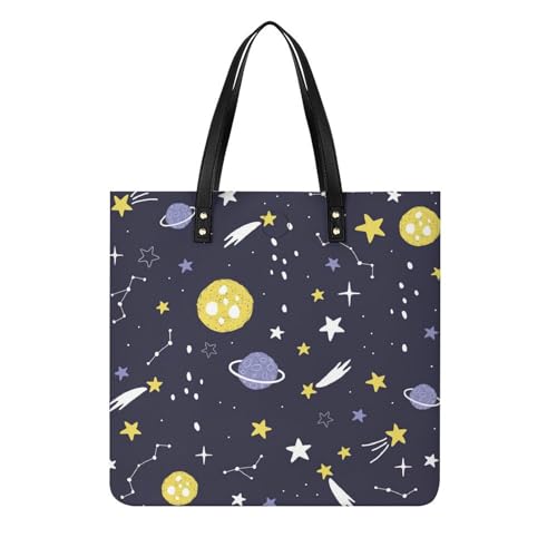 FZRTGOP Planeten Sterne Damen Shopper Handtasche Umhängetasche Schultertasche Für Büro Schule Einkauf 39x39cm von FZRTGOP