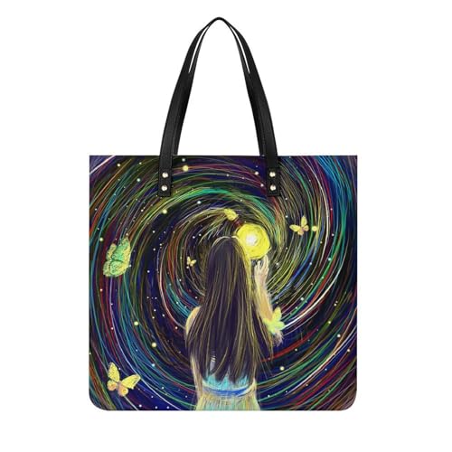 FZRTGOP Schönheit Traumwirbel Damen Shopper Handtasche Umhängetasche Schultertasche Für Büro Schule Einkauf 39x39cm von FZRTGOP