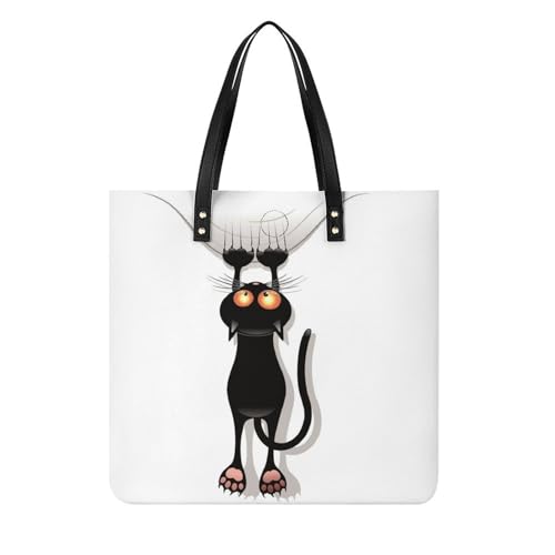 FZRTGOP Schwarze Katze Damen Shopper Handtasche Umhängetasche Schultertasche Für Büro Schule Einkauf 39x39cm von FZRTGOP