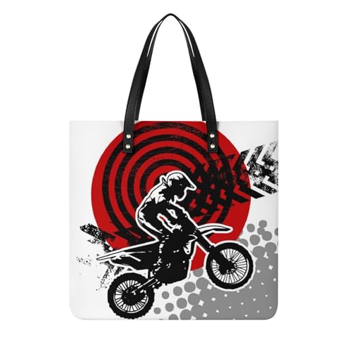 FZRTGOP Schwarzes Motorrad Damen Shopper Handtasche Umhängetasche Schultertasche Für Büro Schule Einkauf 39x39cm von FZRTGOP