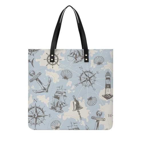 FZRTGOP Segelkompass Damen Shopper Handtasche Umhängetasche Schultertasche Für Büro Schule Einkauf 39x39cm von FZRTGOP