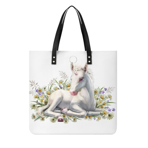 FZRTGOP Weißes Einhorn Damen Shopper Handtasche Umhängetasche Schultertasche Für Büro Schule Einkauf 39x39cm von FZRTGOP